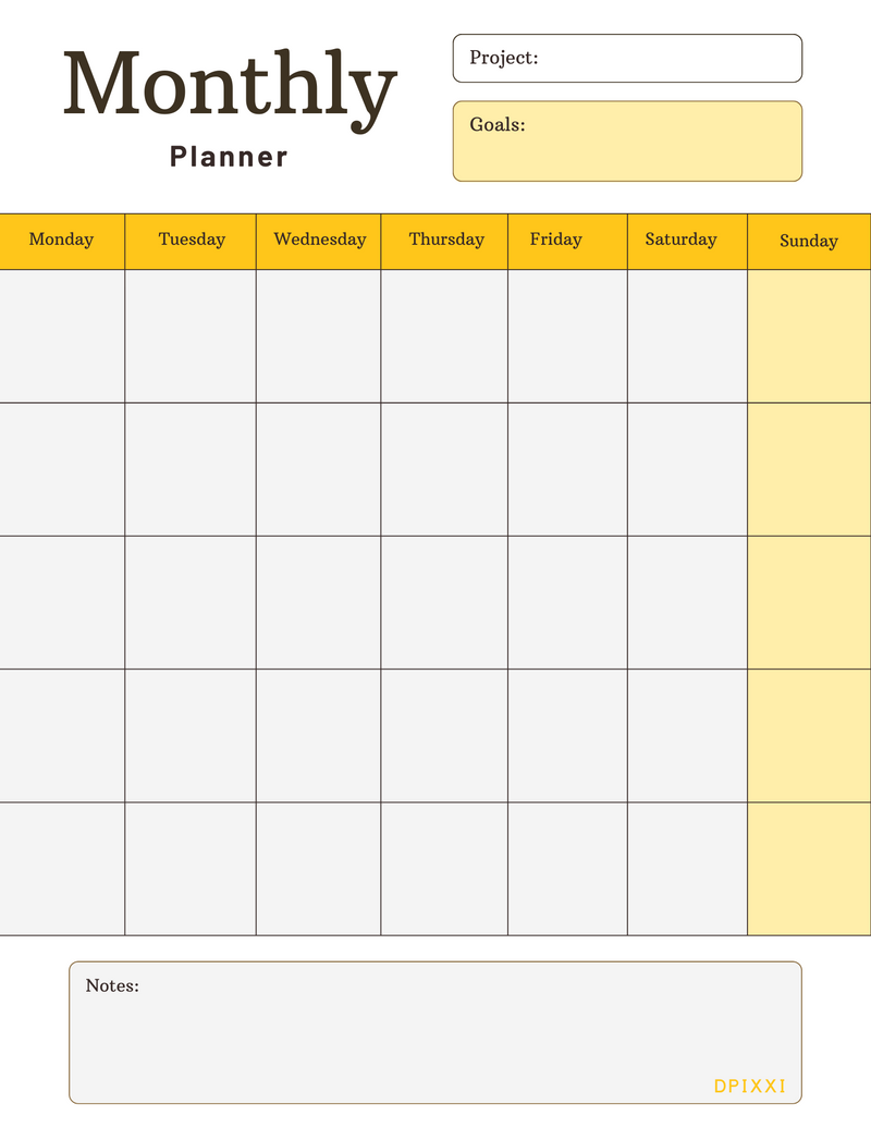 Aesthetic Elegant Student Productivity Kit Monthly Planner | Project, Goals, Monday To Sunday