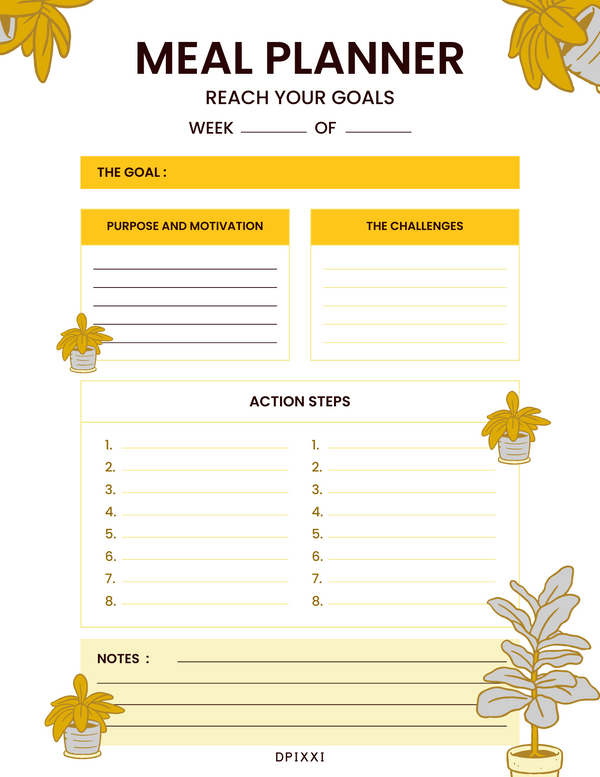 Minimalist Meal Planner | The Goal, Purpose And Motivation, The challenges, Actions Steps, Notes