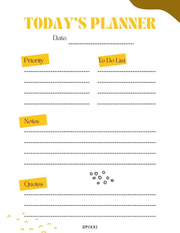 Simple Abstract Today's Planner | Date, Priority, To Do List, Notes, Quotes
