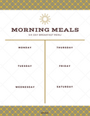 Menu Planner | Morning Meals, Six Day Breakfast Menu, Monday To Saturday