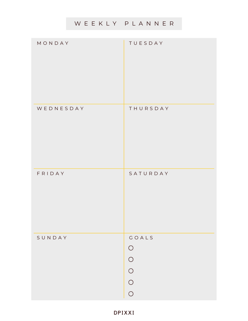 Minimalistic Weekly Planner | Monday To Sunday, Goals