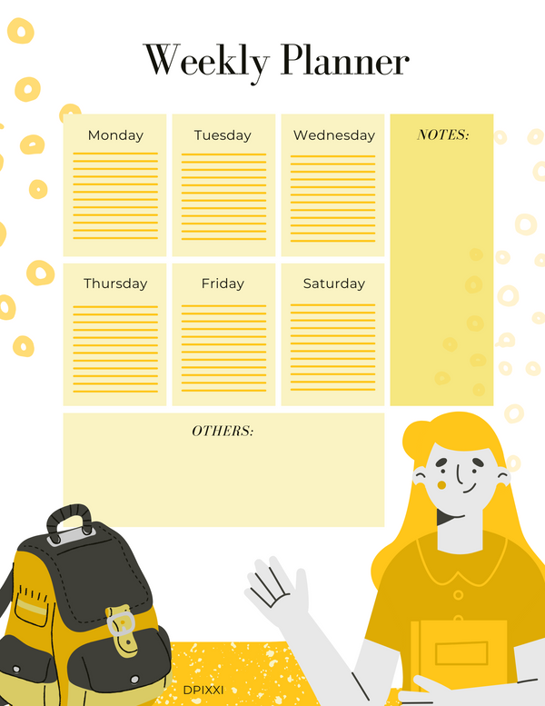 Student Creative Weekly Schedule Planner | Monday To Saturday, Notes, Others