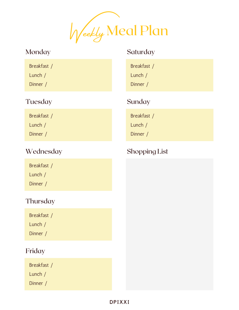 Clean Modern Meal Planner | Monday To Sunday, Breakfast, Lunch, Dinner, Shopping List