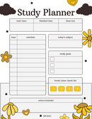 Floral Illustrative Study Planner | Start Time, Finish Time, Done/Not, Time, Schedule, Today's Subject, Study Goals, Break Time Check List,  Notes/Reminder