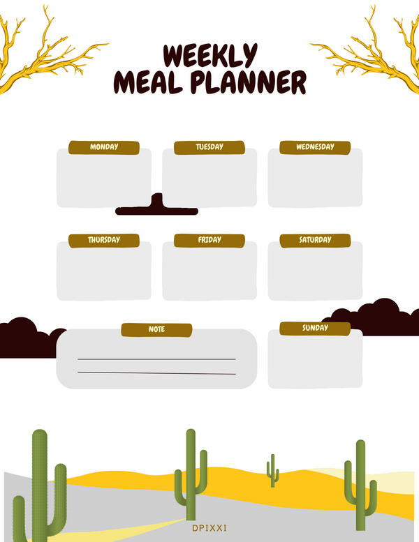 Desert Illustration Weekly Meal Planner | Monday To Sunday, Note