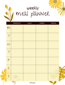 Floral Weekly Meal Planner | Monday To Sunday, Breakfast, Lunch, Dinner, Snacks