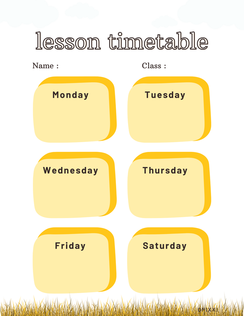Pastel Modern Lesson Timetable Planner | Name, Class, Monday To Saturday