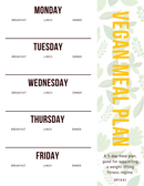 5 Day Vegan Meal Planner | Monday to Friday, Breakfast, Lunch, Dinner