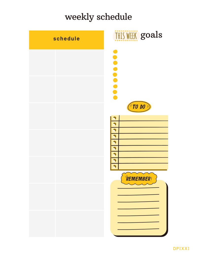 Colorful Weekly Schedule Planner | Schedule, This Week Goals, To Do, Remember