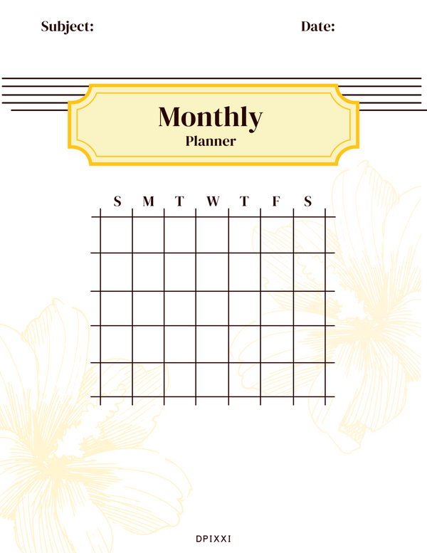 Daily Weekly Monthly Planner | Subject, Date, Sunday To Saturday