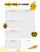 Cute Illustrative Daily Meal Planner | Breakfast, Lunch, Dinner, Snacks, Grocery List, Notes