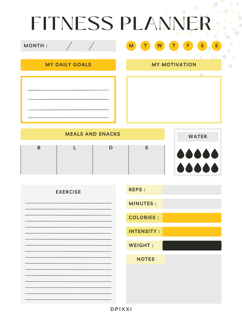 Elegant Fitness Planner Template | Motivation, Colories, Intensity, Water
