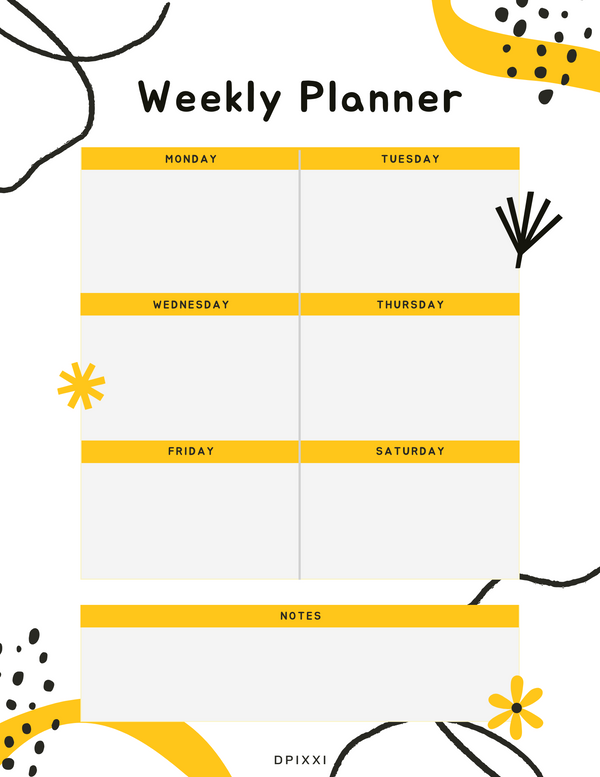 Handdrawn Weekly Planner | Monday to Saturday, Notes
