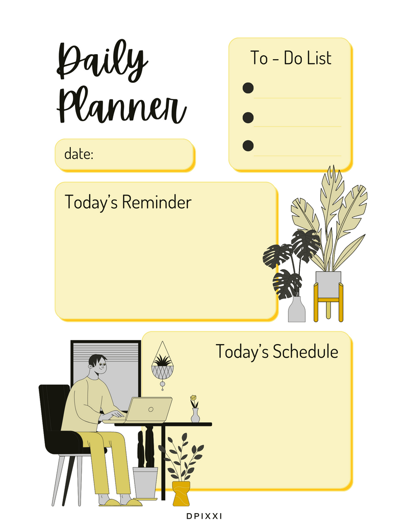 Blue and White Illustration Daily Planner