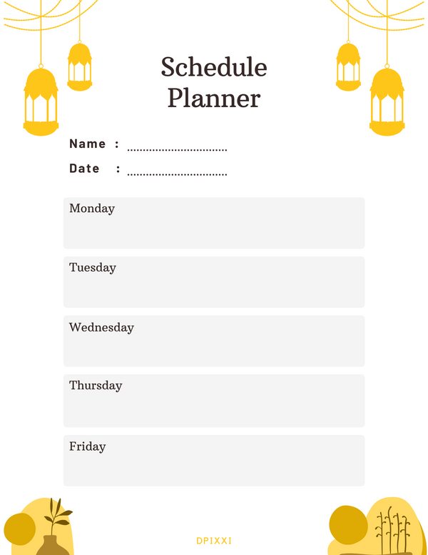 Minimalist Weekly Schedule Planner | Name, Date, Monday To Friday