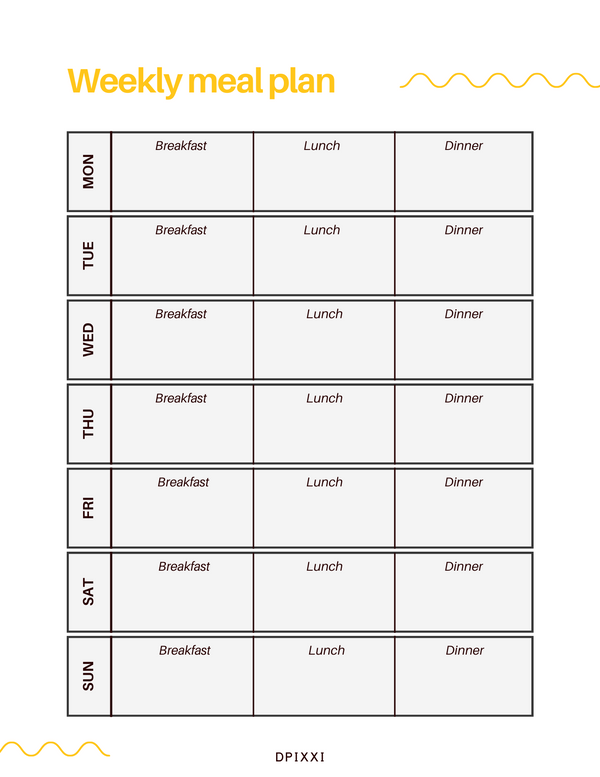 Simple Weekly Menu Meal Planner | Sunday To Monday, Breakfast, Lunch, Dinner