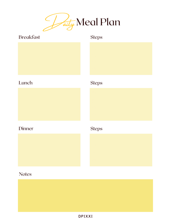 Clean Modern Daily Meal Planner | Breakfast, Lunch, Dinner, Notes, Steps to Take