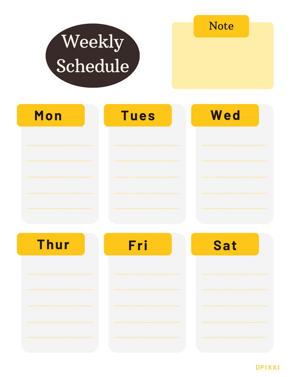 Weekly Schedule Planner | Note, Monday To Saturday