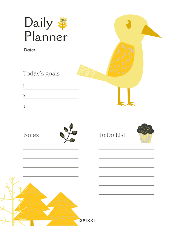 Beige Colorful With Illustration Daily Planner