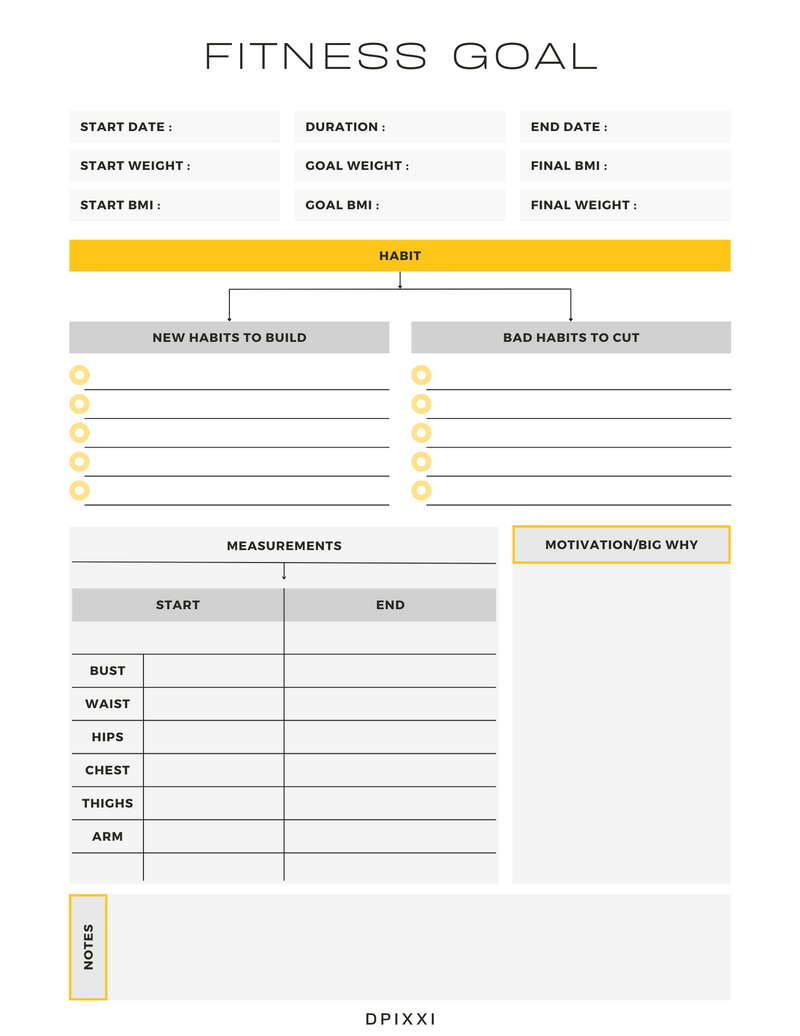 Elegant Fitness Goal Planner Sheet