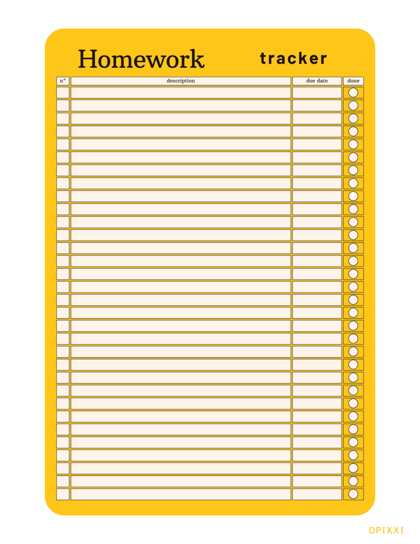 Organic Homework Tracker Planner | Number, Description, Due Date, Done