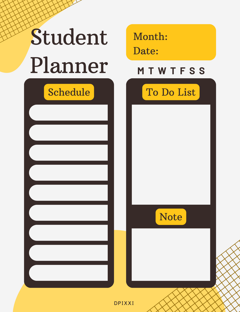 Elegant Minimalist Student Planner | Month, Date, Schedule, Monday To Sunday, To Do List, Note
