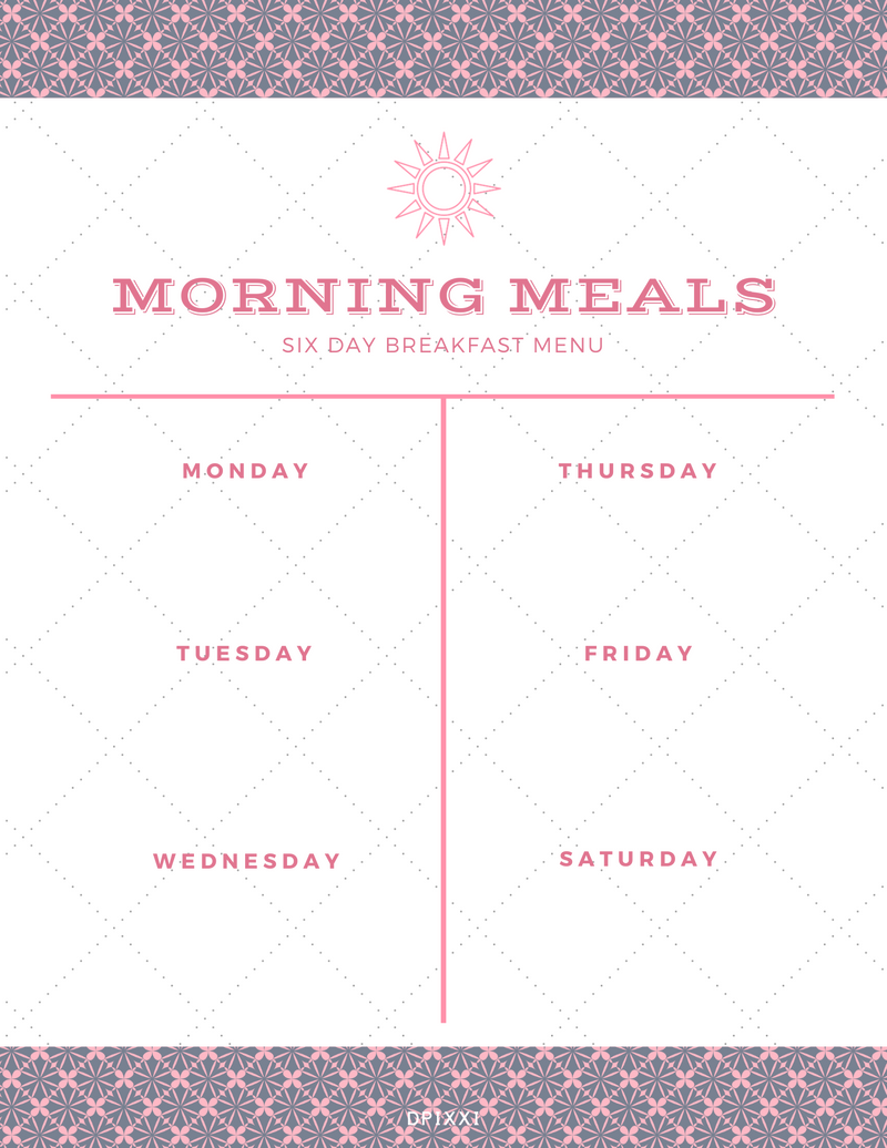 Menu Planner | Morning Meals, Six Day Breakfast Menu, Monday To Saturday