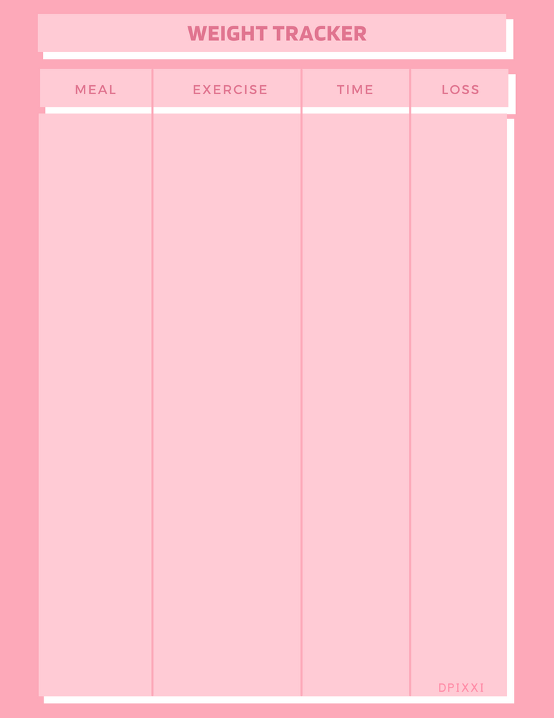 Simple Minimalist Weight Tracker Planner | Meal, Exercise, Time, Loss