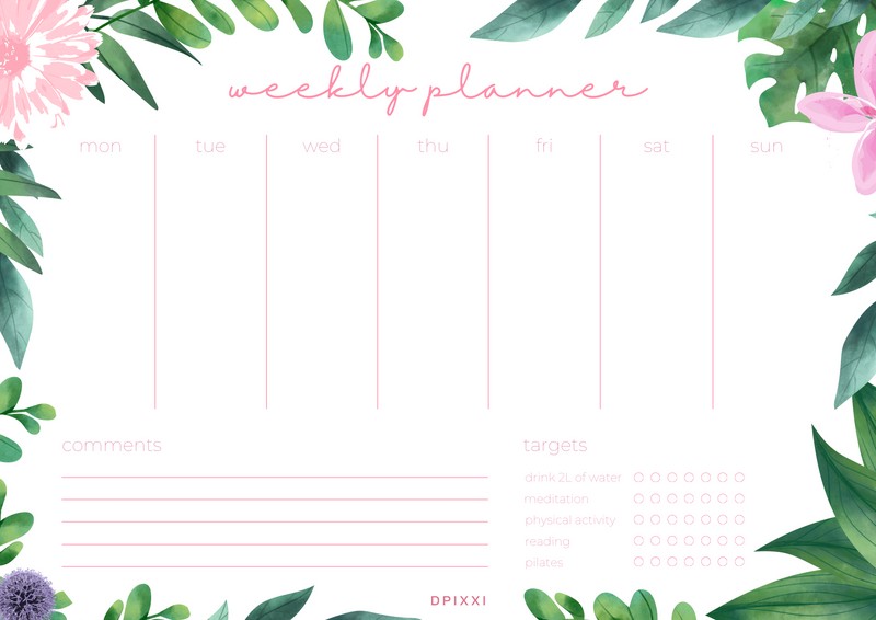 Green and Beige Floral Weekly Planner A4 Document
