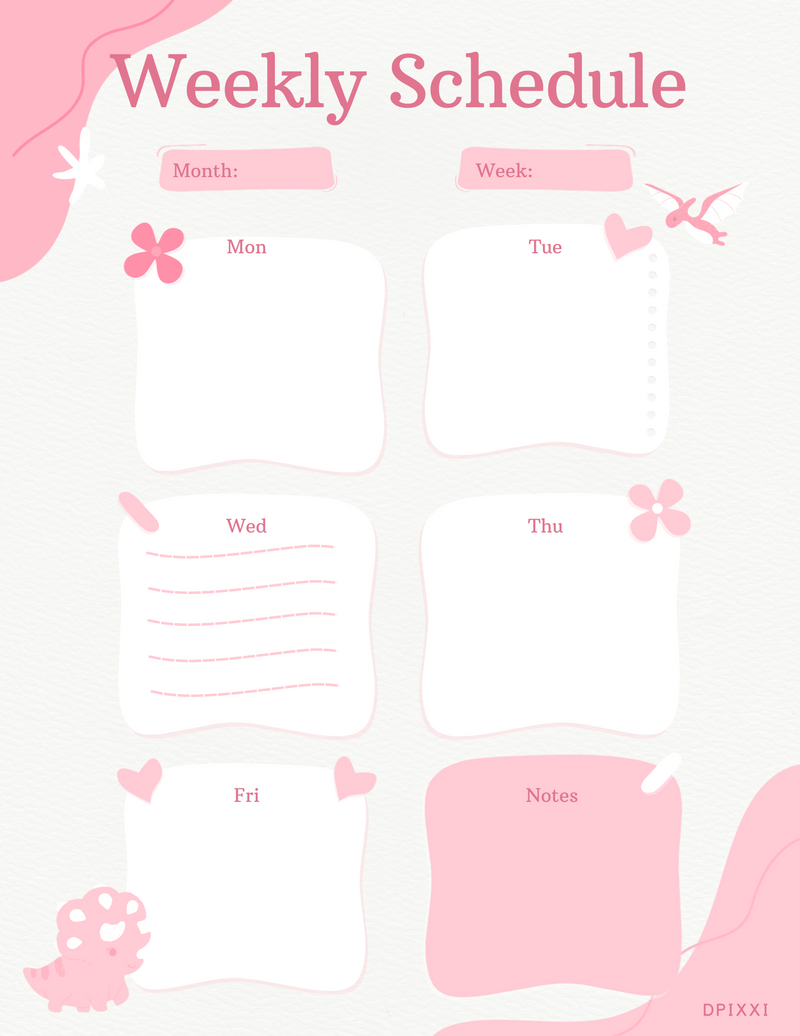 Colorful Playful Weekly Schedule Planner | Month, Week, Monday To Saturday