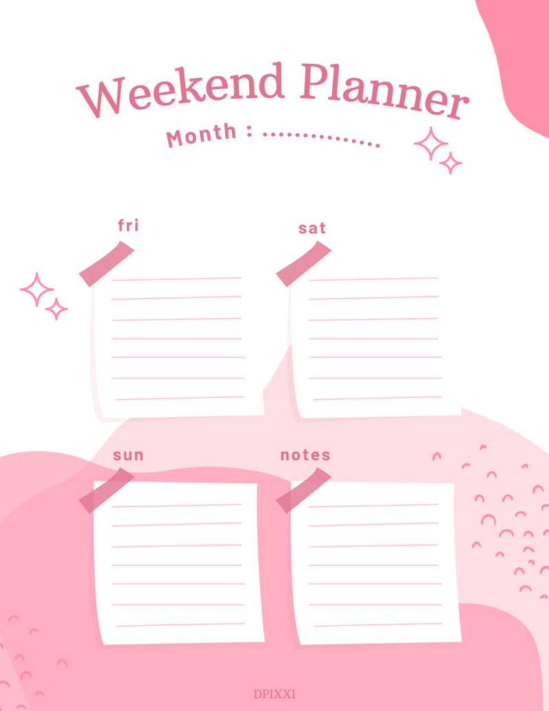 Aesthetic Weekend Planner | Month, Friday, Saturday, Sunday, Notes