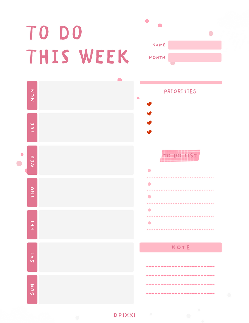 Weekly planner with cute illustration