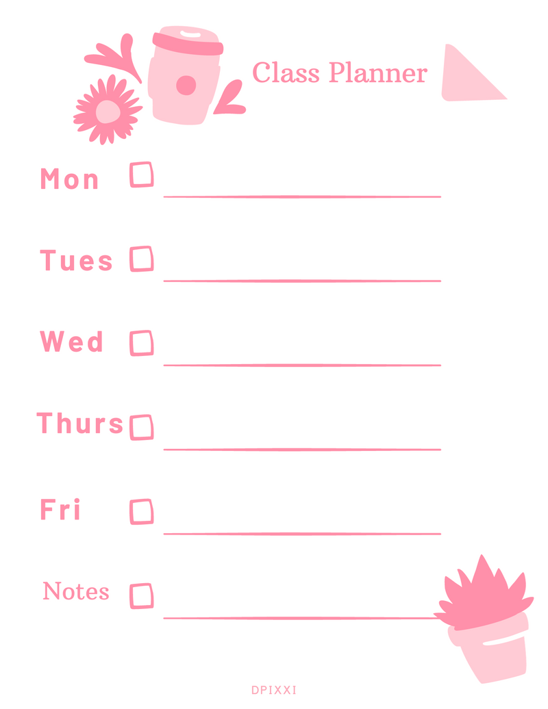 Simple Class Planner | Monday To Friday, Notes