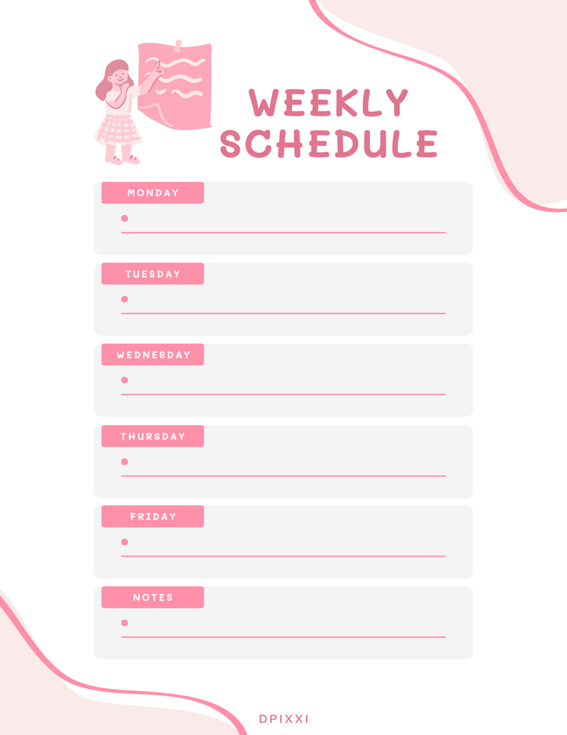 Creative Weekly Schedule Planner | Monday to Friday, Notes