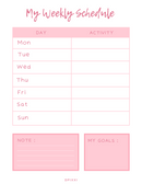 My Weekly Schedule Planner | Monday to Sunday, Activity, Note, My Goals