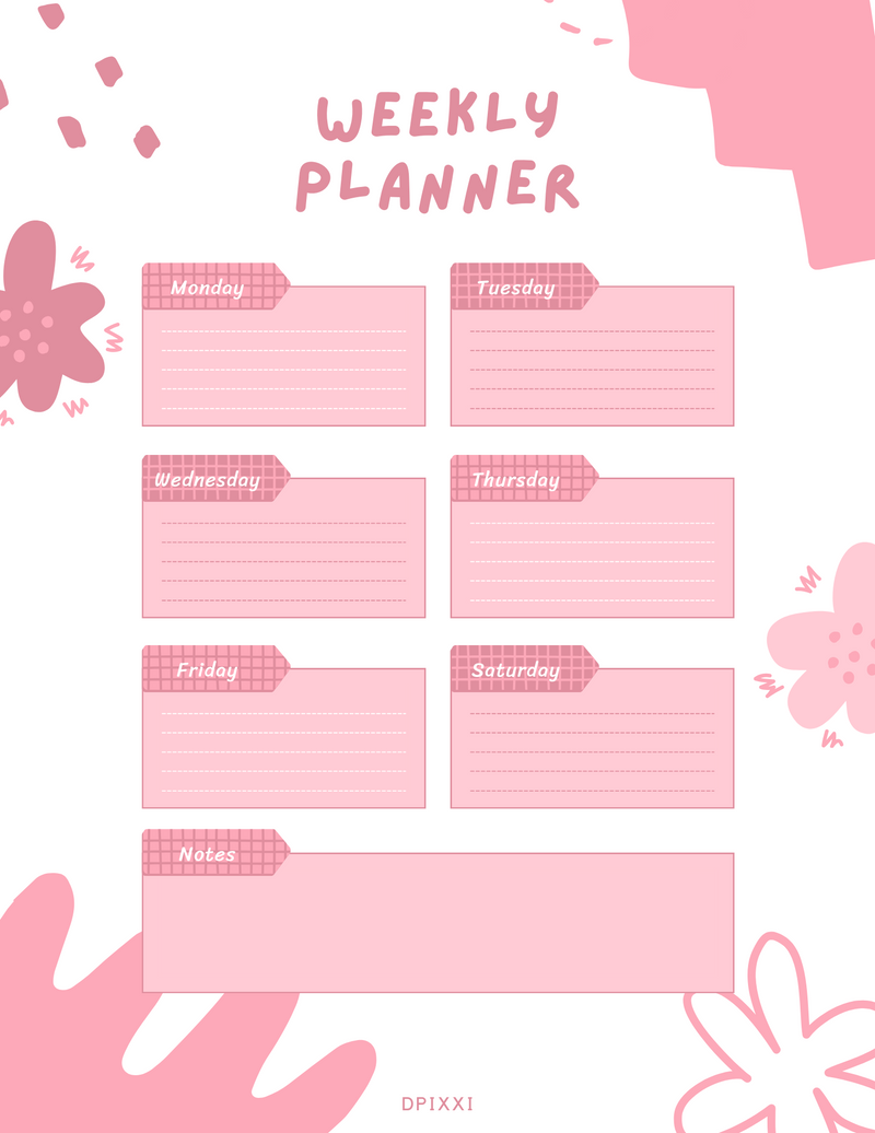 Colorful With Abstract Illustration Weekly Planner | Monday To Saturday, Notes