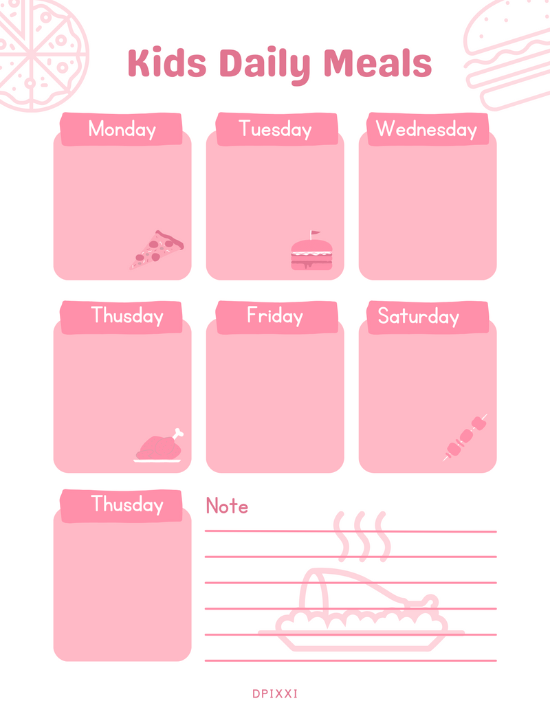 Illustrative Kids Daily Planner Schedule | Monday To Sunday, Note
