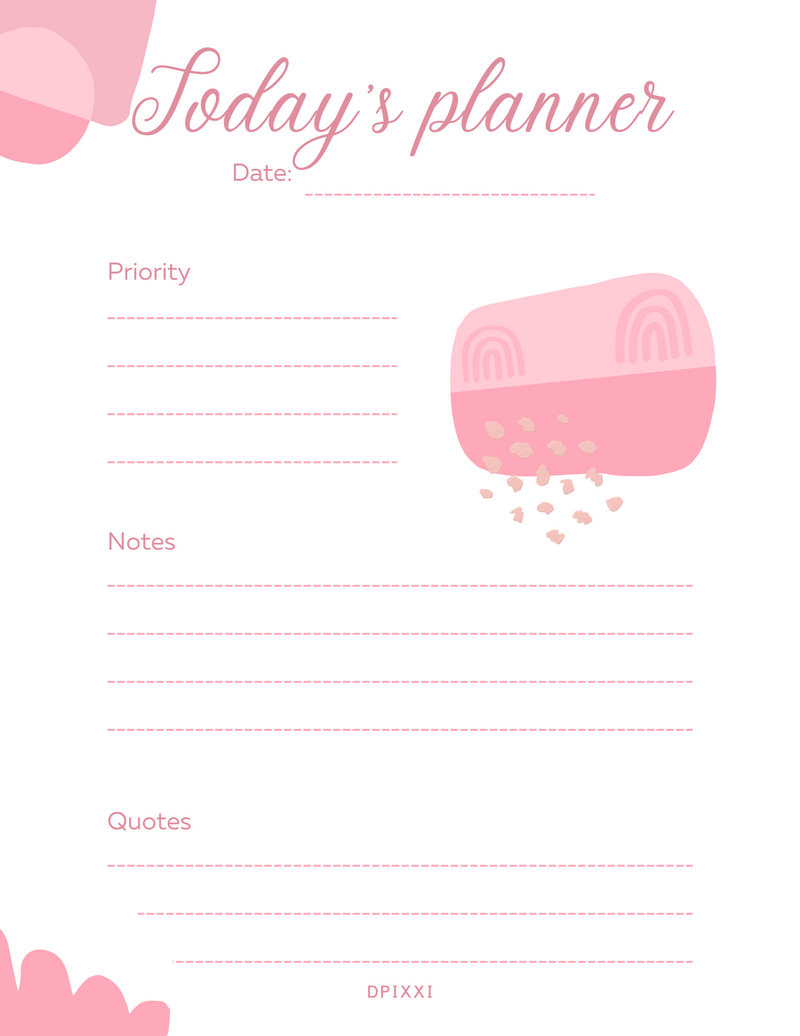 Aesthetic Today's Planner | Date, Priority, Notes, Quotes