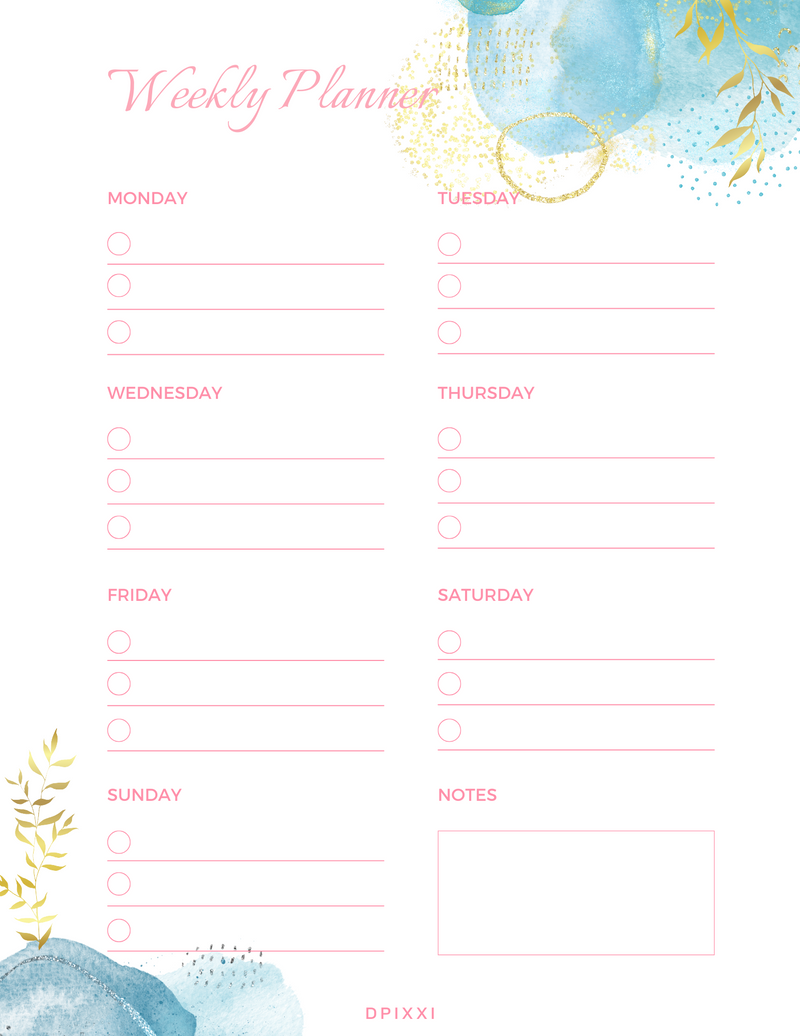 Elegant Watercolor Aesthetic Planner | Monday to Sunday, Notes
