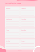 Weekly Schedule Planner Insert  Monday to Sunday, Notes