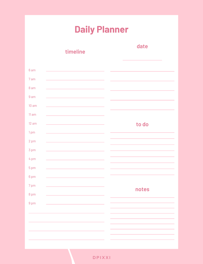 Feminine Daily Planner A4 Template