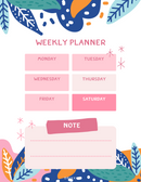 Floral Weekly Printable Planner  Monday to Saturday, Note