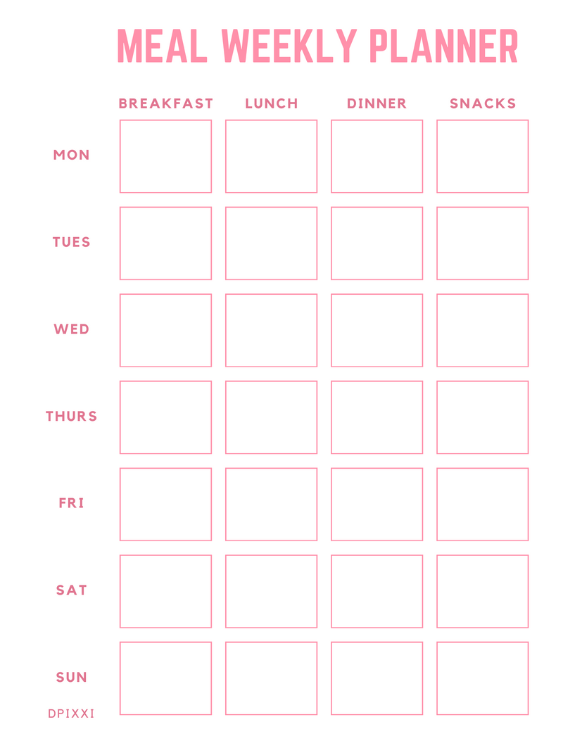 Floral Meal Weekly Planner | Monday To Sunday, Breakfast, Lunch, Dinner, Snacks