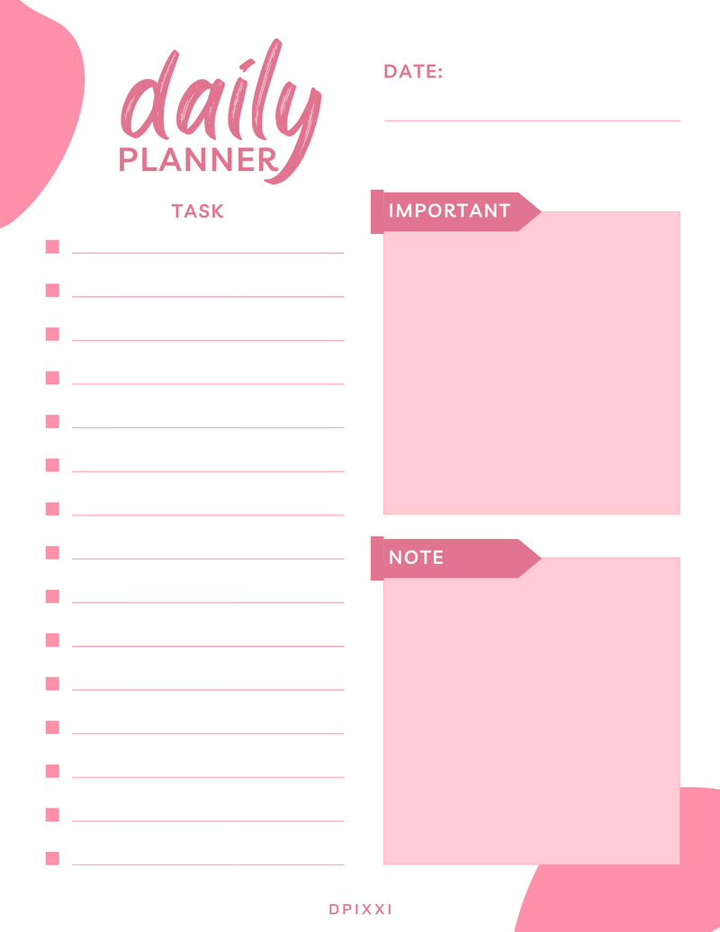 Pink and Red Minimal Daily Planner