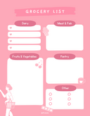 Cute Minimal Grocery List Planner | Diary, Meat and Fish, Fruits and Vegetables, Pastry, Other