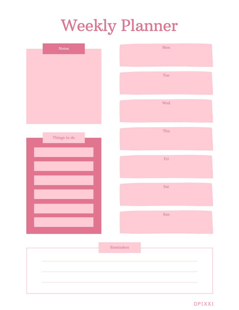 Peach Simple Illustration Weekly Planner | Notes, Things To Do, Monday To Sunday, Reminders