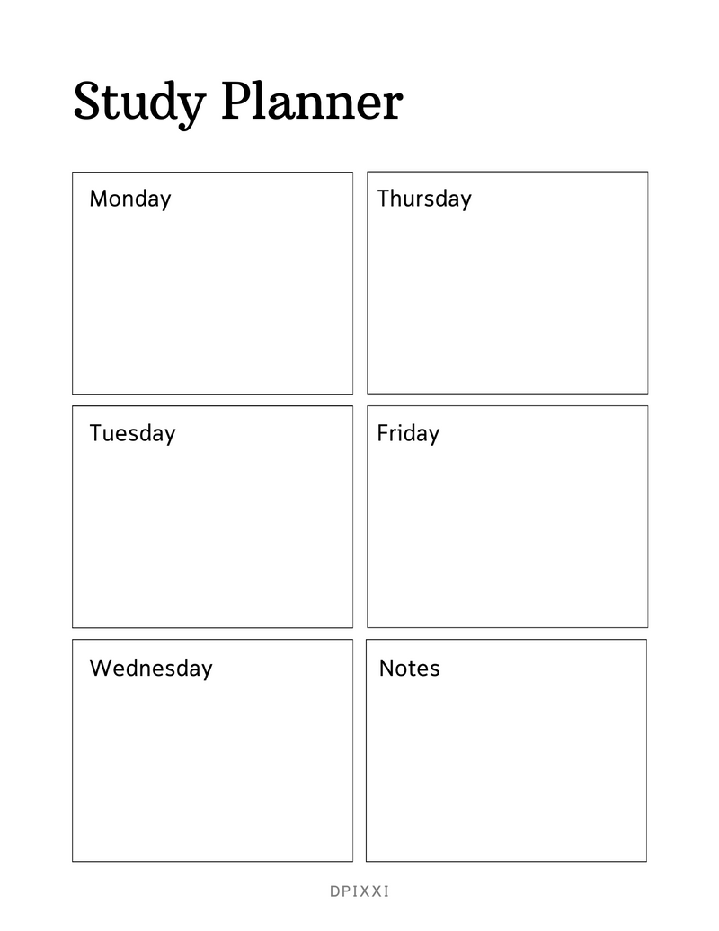 Study Planner in Illustrative Style | Monday To Friday, Notes