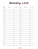 Grocery List Planner Sheet | Product, Price