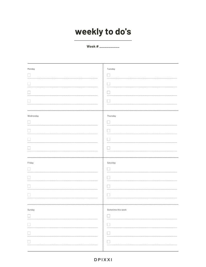 Minimalistic Weekly To Do's Planner