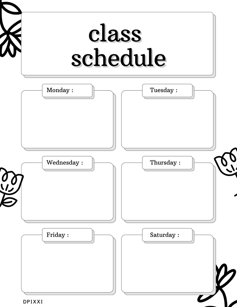 PDF Colorful Modern Class Schedule Planner | Monday To Saturday